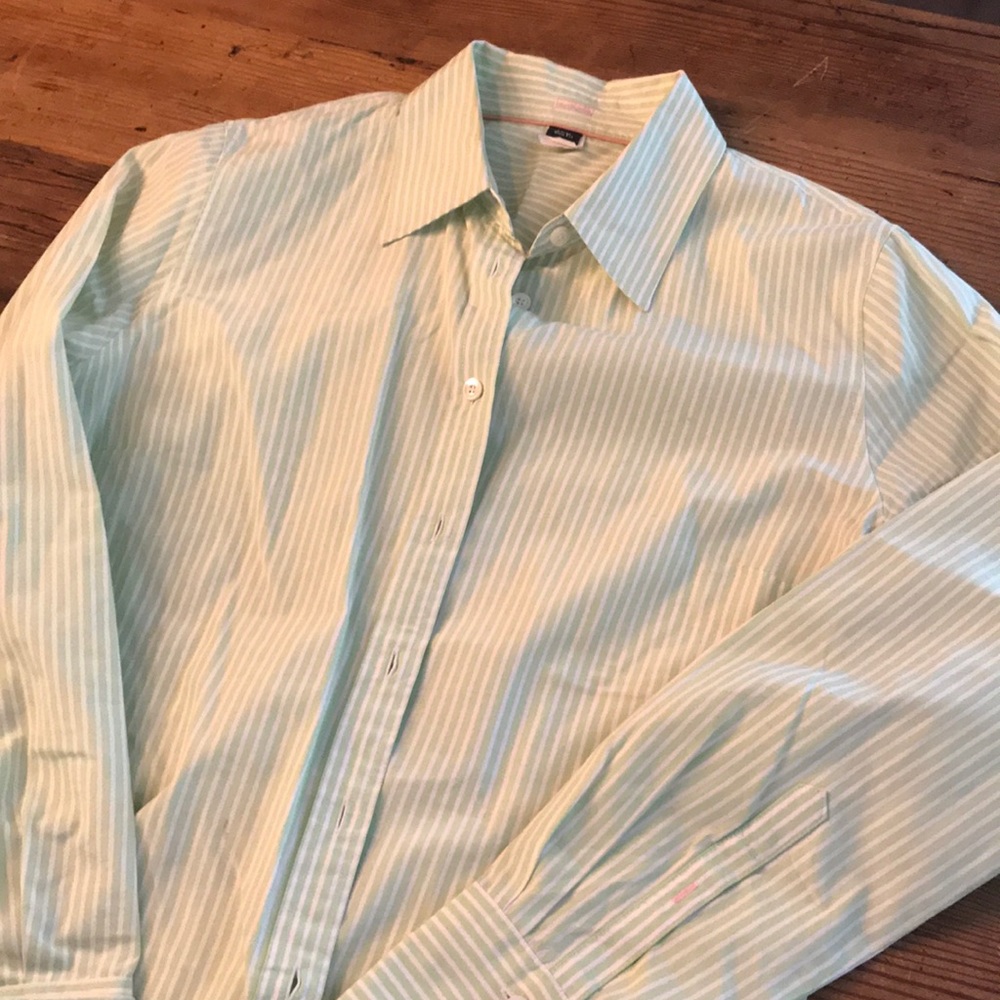J Crew green and white striped blouse